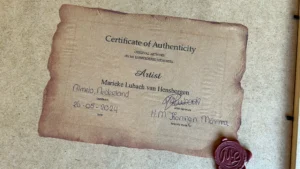 certificate of authenticity for embroidered portrait
