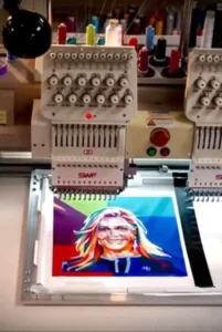 timelaps of embroidered art - portrait of quen Maxima of the Netherlands